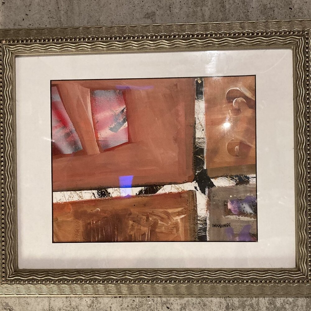 “Through the Windowpanes” Framed Abstract Painting on Paper